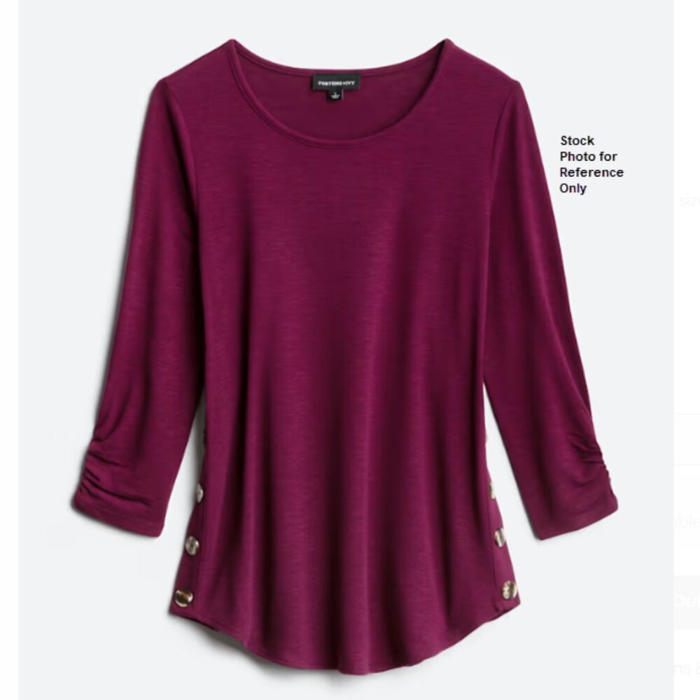 FORTUNE + IVY Amiel Button Detail Ruched Sleeve Knit Top
